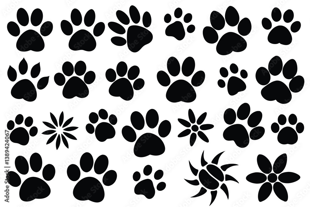 Vector illustration of Various Dog Paw Prints black and white. Vector illustration of Various Dog Paw Prints black and white.