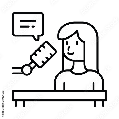 Female podcaster vector outline icon. EPS 10 file