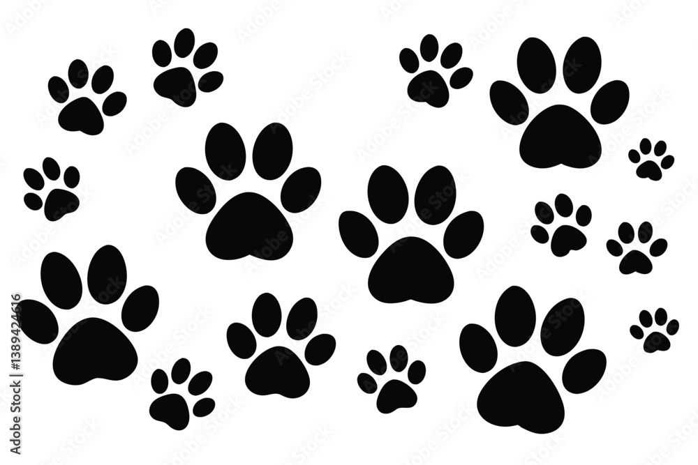 Vector illustration of Various Dog Paw Prints black and white. Vector illustration of Various Dog Paw Prints black and white.