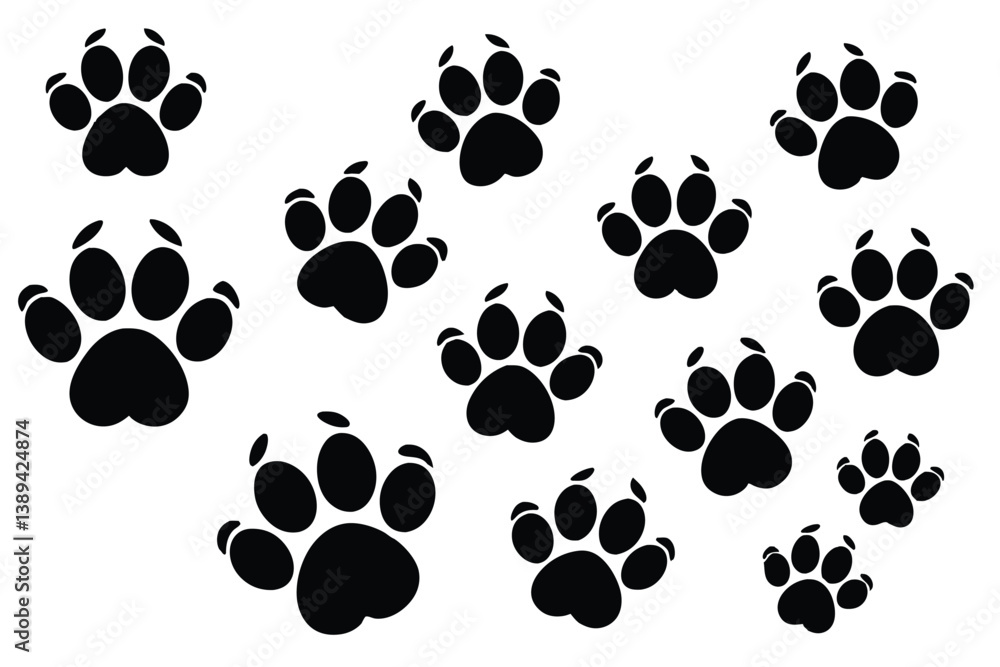 Vector illustration of Various Dog Paw Prints black and white. Vector illustration of Various Dog Paw Prints black and white.