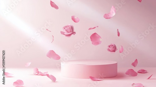 Pink rose petals pedestal display