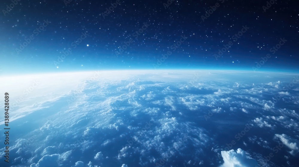 Fototapeta premium Earths Atmosphere Transitioning To The Vast Dark Sky Full Of Stars