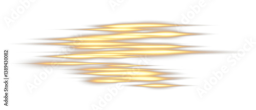 Glowing gold line with horizontal light rays and bright flash. Shiny golden beam with sparkle, flare, and dynamic glow on transparent background. Abstract vector light effect.
