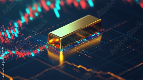 Obraz na płótnie A gold bar glimmering on a stock market chart, symbolizing investor confidence amid economic uncertainty w salonie