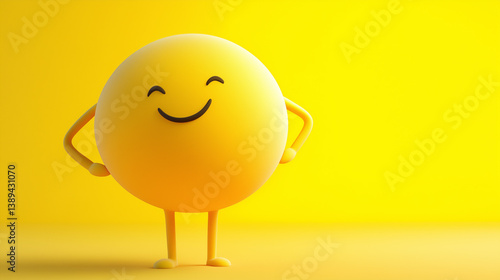 Smiling yellow cartoon character standing with hands on hips