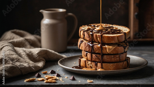 Soft Toast with Jam Layer and Flowing Chocolate
