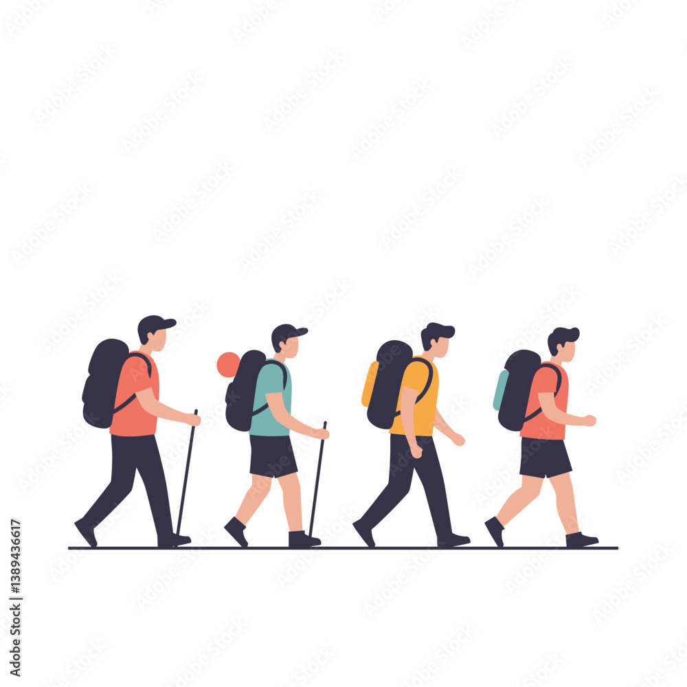 Obraz premium Group of hikers walking in nature with backpacks 