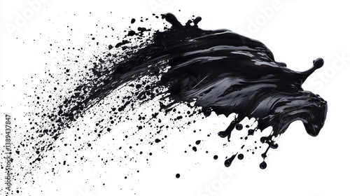 Abstract black paint splash on white background in motion