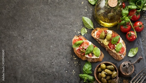 Photos Delicious Bruschetta Appetizer with Copy Space