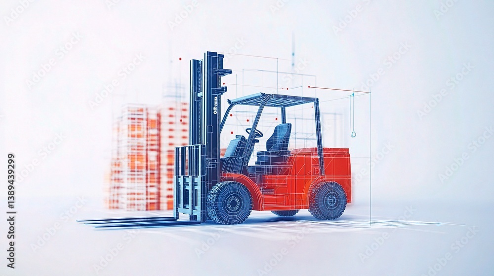 Detailed 3D Illustration of Forklift with Double Exposure Effect Detailed 3D Illustration of Forklift with Double Exposure Effect
