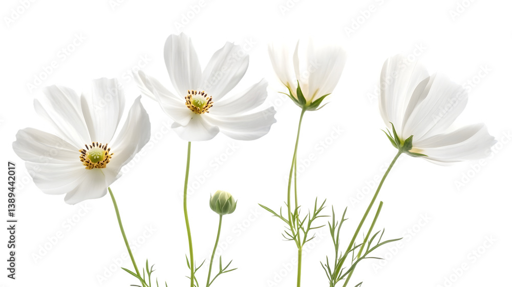 Fototapeta premium Elegant White Flowers: Captivating Petals and Lush Green Stems in High-Quality Image