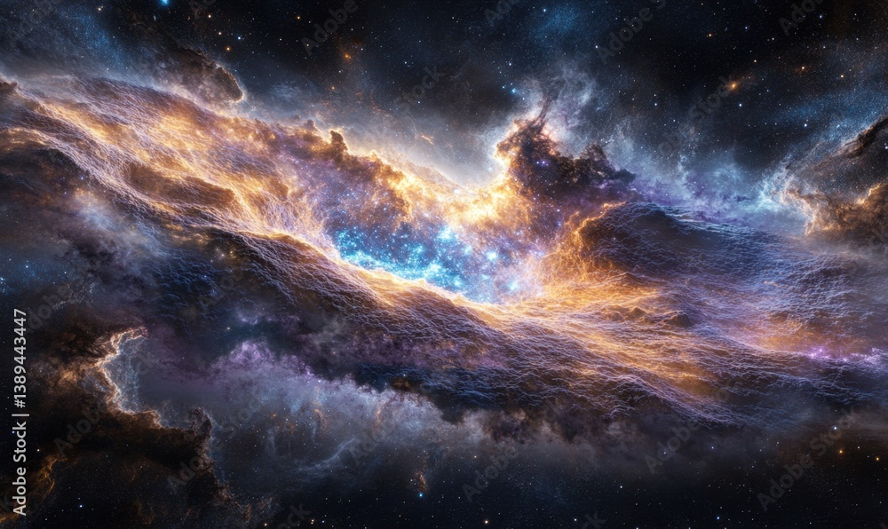 Fototapeta premium Cosmic Nebula Celestial Cloudscape, glowing gas, space background, astronomy art