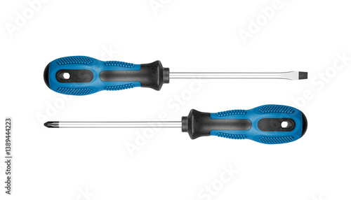 Obraz na płótnie Set of Philips and flathead screwdrivers blue color on isolated white background close-up w salonie