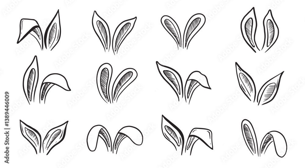 Fototapeta premium Rabbits's ears set, Happy Easter, Hand drawn illustration.