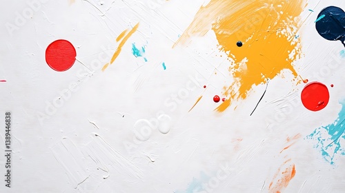 Abstract colorful paint splatters on white background.