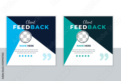 Customer service feedback review post template layout design with star ratings, Square design and clients review, Modern client testimonial or social media post template design