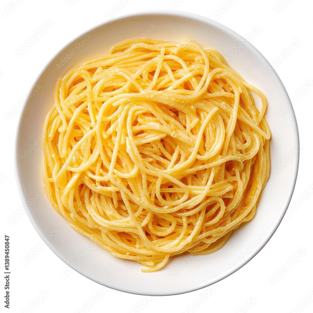 Deliciously creamy spaghetti elegantly twirled on a white plate, perfect for a comforting meal Deliciously creamy spaghetti elegantly twirled on a white plate, perfect for a comforting meal