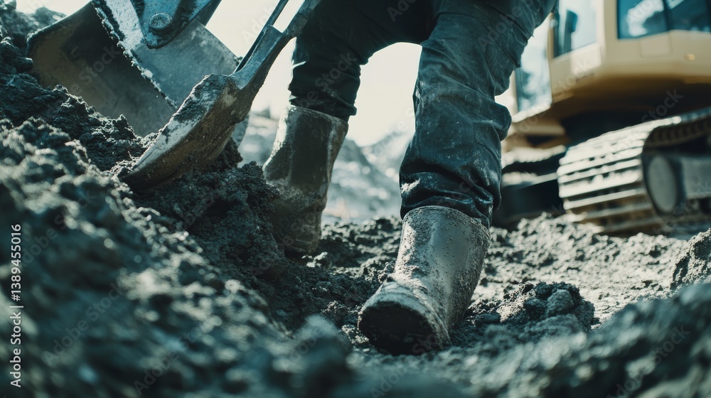 A construction worker operating an excavator at a building site. Featuring strength and precision A construction worker operating an excavator at a building site. Featuring strength and precision