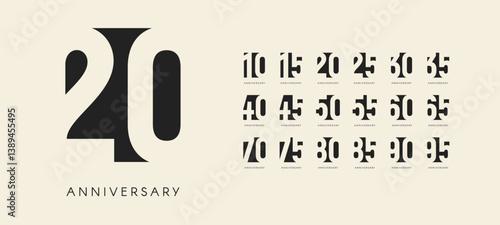 Vintage elegant black anniversary numbers on cream. Classic branding for boutique identity, retro themed event promotion. Warm soft tone, serif styling. Vector illustration