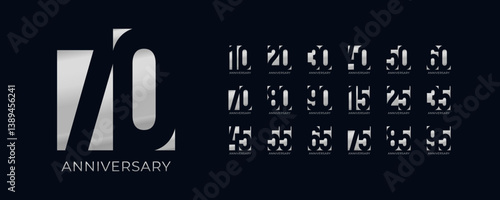 Modern chrome silver business anniversary celebration numbers. Cute geometrical metallic digits for milestone years, corporate branding, jubilee events. Clean minimal vector illustration