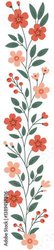 Vertical border with spring flowers. Flowers decor in flat design style