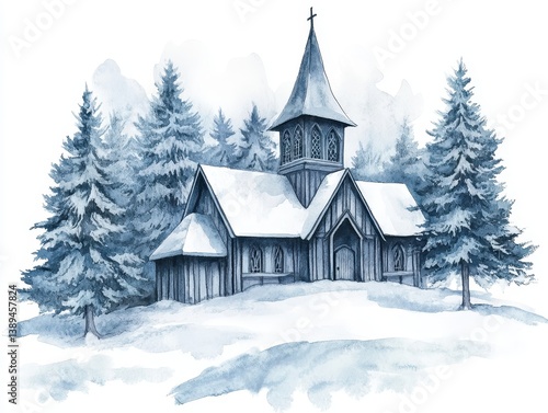 Wallpaper Mural Norwegian Stave Church Surrounded by Enchanting Forests Winter Scene Digital Art Serene Atmosphere Eye-Level View Cultural Heritage Torontodigital.ca