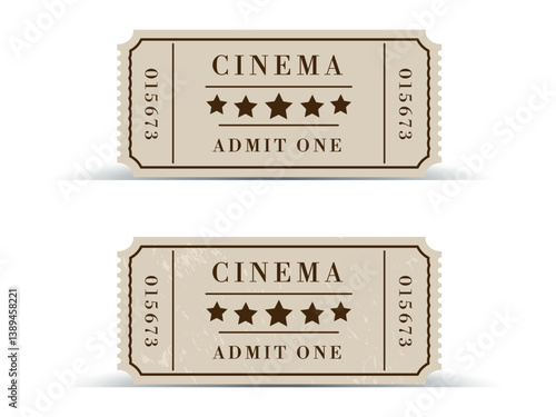 Classic cinema ticket template in retro style.Vector set of coupons on white background