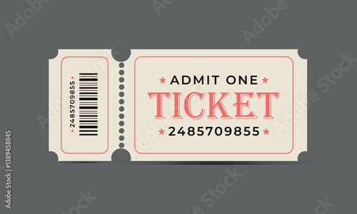 Classic ticket template for various events.Vector coupon on gray background