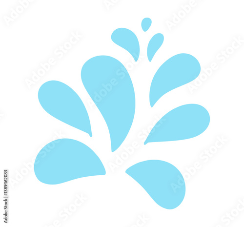 Doodle water drop,hand drawn sweat tear. Splash of blue liquid in playful cartoon style. Minimalist water splash icon with soft shapes and rounded droplets. Ideal for skincare, weather, eco, hydration
