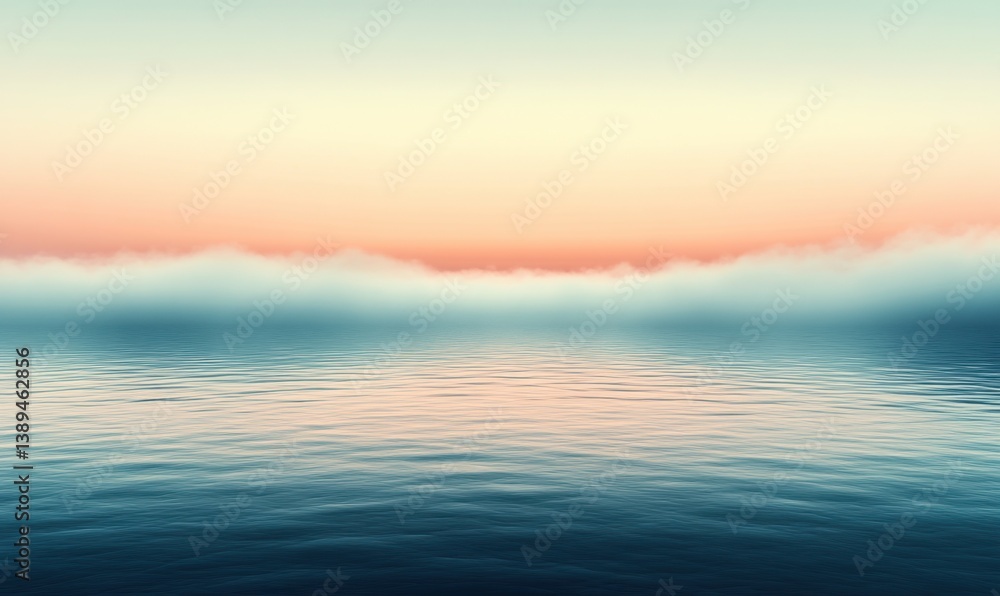 Fototapeta premium Misty sunrise over calm lake; peaceful nature scene; background for website or print