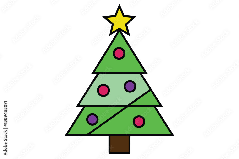 Fototapeta premium Christmas tree vector illustration with decorations and winter holiday theme.