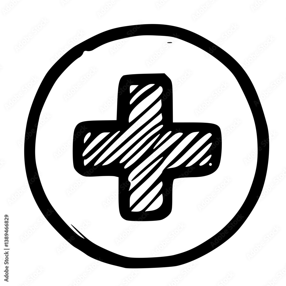 Fototapeta premium Hand-Drawn Plus Sign in Circle