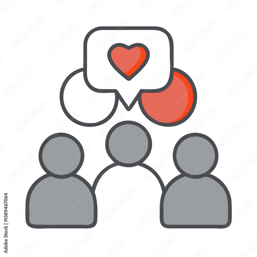 Support Group Icon with Heart Symbol and Conversation Bubbles Support Group Icon with Heart Symbol and Conversation Bubbles