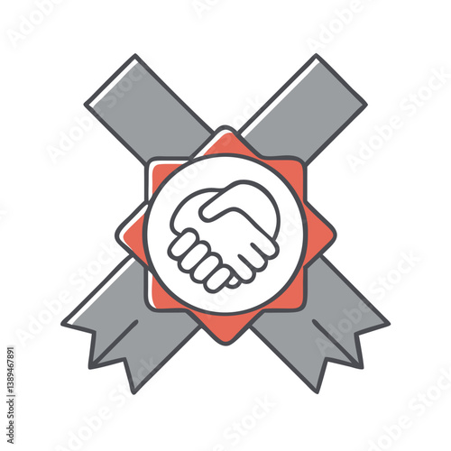 Respect Symbol Icon with Shaking Hands and Emblem Background  