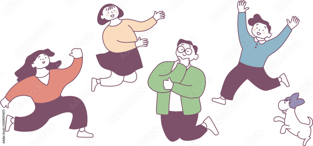 Pastel vector illustration of a family jumping Pastel vector illustration of a family jumping