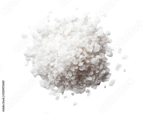 White Coarse Sea Salt Crystals Pile on Transparent Background, PNG