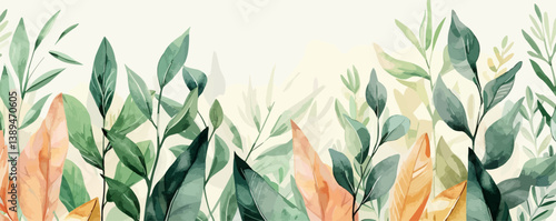 Colorful botanical leaves with watercolor effect.