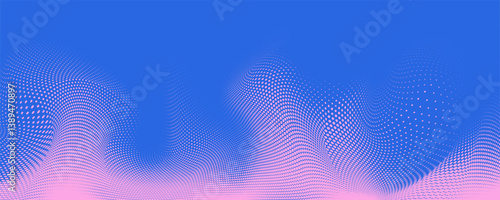 Vibrant Blue and Pink Halftone Gradient Background with Abstract Dotted Mesh. Colorful retro background with smooth transitions and futuristic vibes. Great for modern posters, social media visuals