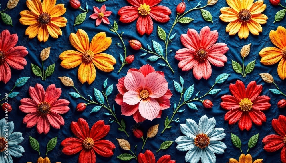 Intricate floral textile sample showcasing repetitive motifs , pattern, botany Intricate floral textile sample showcasing repetitive motifs , pattern, botany