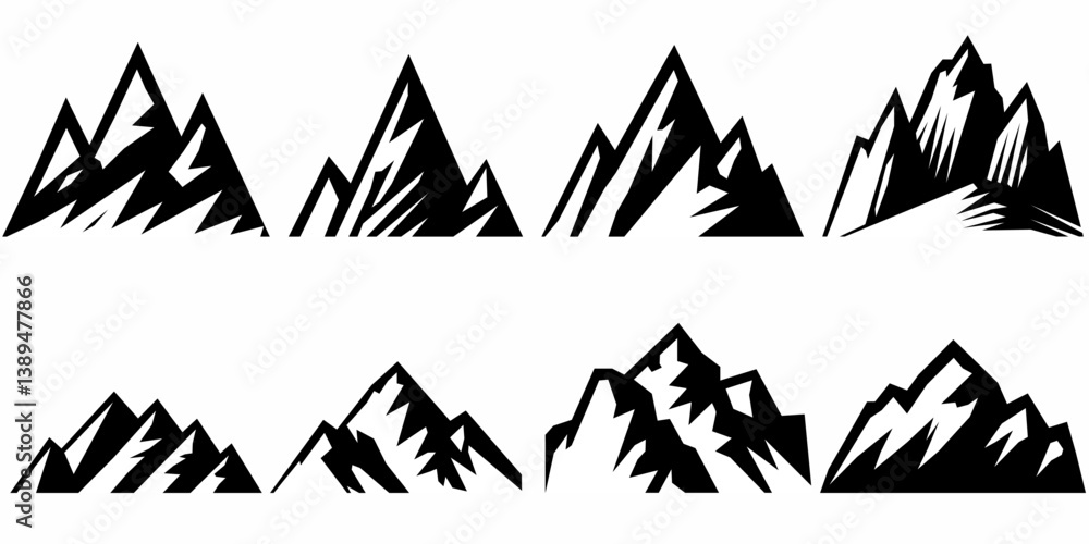 Obraz premium mountain vector pack. Rocky mountains icon or logo collection. Vector illustration. Mountain, rock, hill, peak logos. Mountain peaks silhouettes. vector set silhouette of mountains and hills.