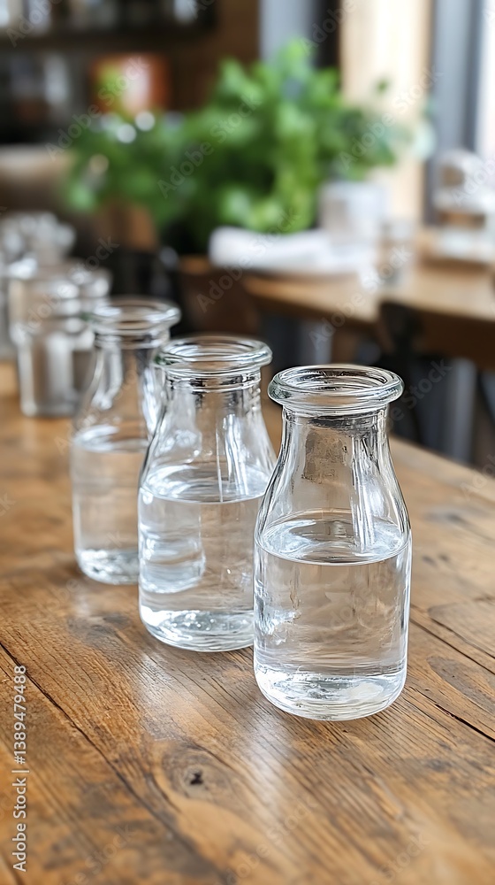 Water Bottles on Wooden Table Water Bottles on Wooden Table