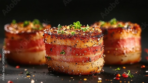 Gourmet Scallops Wrapped in Crispy Bacon Seasoned with Herbs and Spices