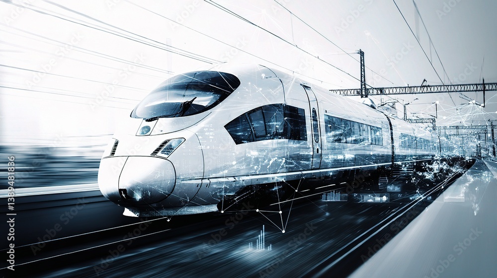 Fototapeta premium High-Speed Bullet Train in Dynamic Double Exposure Effect