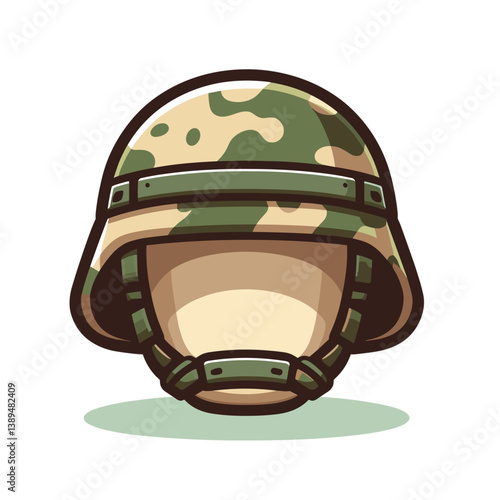 Military helmet with camouflage pattern in army green tones. Perfect for military equipment, combat gear collections, and soldier protection illustrations.