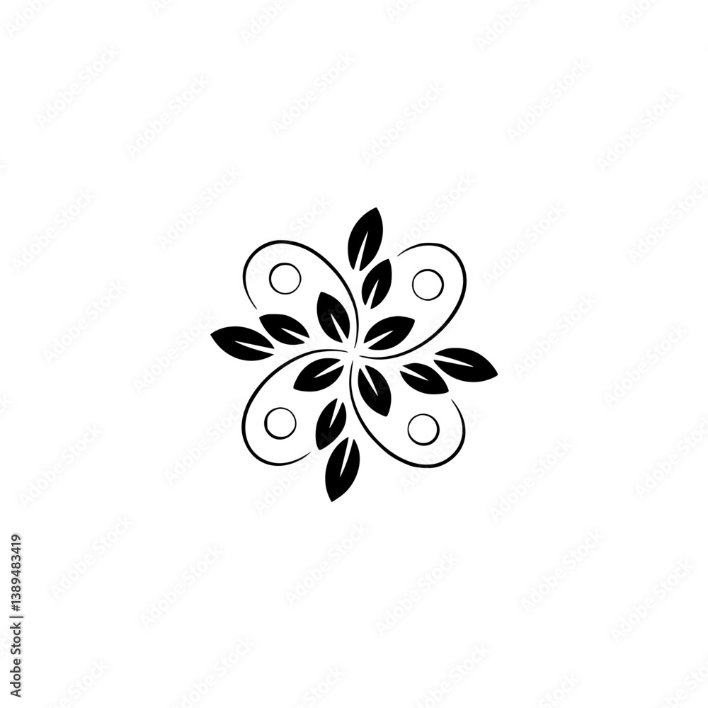 Minimalist Floral Design with Leaves and Swirls on White Minimalist Floral Design with Leaves and Swirls on White