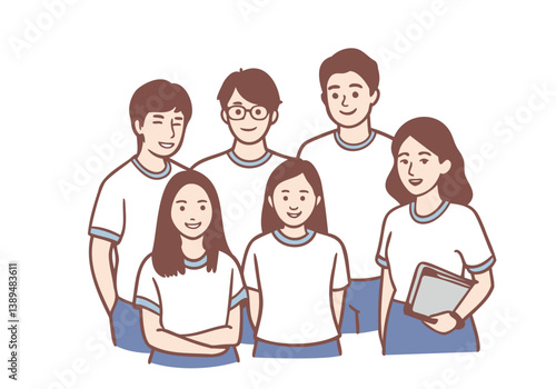 Adolescents working in volunteer group. Hand drawn style vector design illustrations.