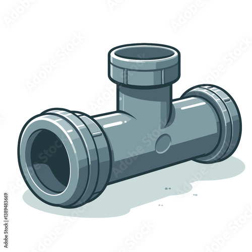 Metal pipe fitting or plumbing connection in gray tones on white background. Perfect for construction materials, plumbing supplies, and home repair equipment illustrations.