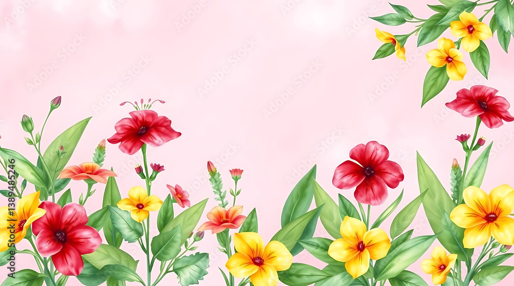 Obraz premium Seamless panoramic floral pattern summer theme, created by generative ai