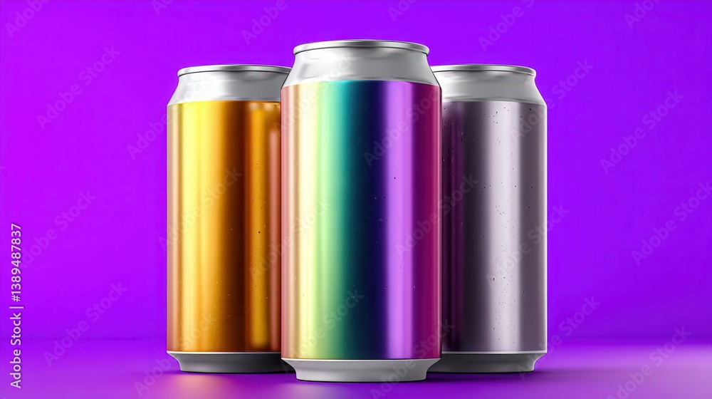 Vibrantly designed metallic soda can mockup showcasing brilliant colors and innovative patterns in a stylish arrangement Vibrantly designed metallic soda can mockup showcasing brilliant colors and innovative patterns in a stylish arrangement
