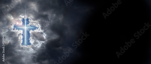Fotografie luminous cross of clouds in the sky, heaven, enlightenment